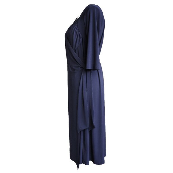 Kiyonna Blue Wrap Dress Navy Bridesmaid A Line Sweetheart Fit Flare Essential - Picture 3 of 11